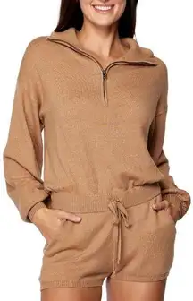 Spiritual Gangster Camel Brown Quarter Zip Long Sleeve Sweater Romper S