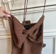 Miou Muse Chic Brown Knotted Tank Top