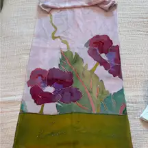Hand painted Floral‎ Silk Scarf 14 by 56”