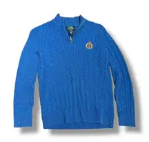 Royal Blue Cable Knit Polo Ralph Lauren Quarter Zip Sweater