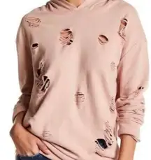 Cotton Emporium  Hoodie Sweatshirt Distressed Holes Dusty Pink Comfy Size Medium