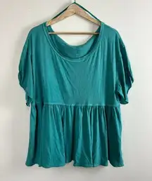 We The Free Blouse Womens Size M Tunic Green Ruffle Lagenlook Boho Oversized