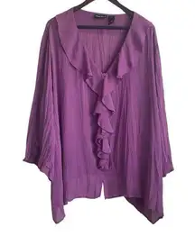 Maggie Barnes Women Ruffle Top 26/28 Purple Lagenlook Career Workwear Dressy