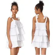 WAYF Womens  White Ruffle Tie Shoulder Madelyn Tiered Mini Dress size XS