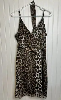 Do + Be  animal print V-neck sleeveless mini dress has tie belt size large