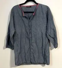 PRADA sport Blue Denim hidden snap shirt blouse half sleeve M mesh pit tunic