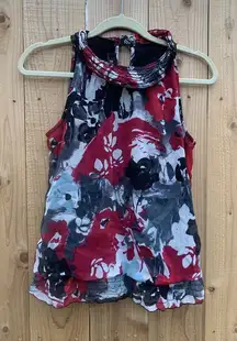 A Byer Print Sleeveless Top Size Medium Black Grey Red Artsy‎ High Neckline