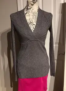 Inc Metallic Shiny Top Blouse Long Sleeve Fit Bodice V Neck 