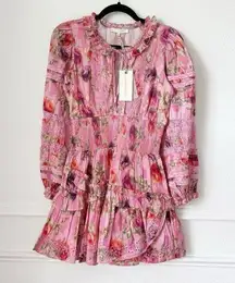 NWT LoveShackFancy Clarkie Floral Mini Dress in Wild Pink Rose sz P fits XS