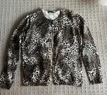 Vintage 90s Y2K August Silk Cheetah Print Cardigan Womens Medium M Brown White