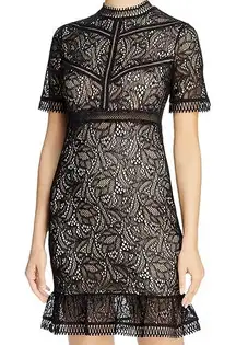 Bardot Theodora Dress Black Lace Mini Size 6 / Small
