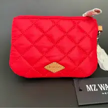 MZ WALLACE Bright Cherry Red Metro Flat Key Pouch Ring Small Quilted Wallet NWT