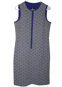 Womens W by Worth Sheath Gray Blue Quilted Sleeveless Half Zip Midi Dress Size 8