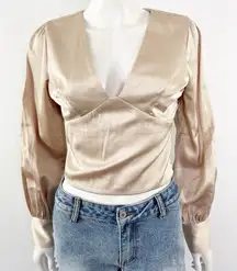 Abercrombie & Fitch Champagne Satin Top Size S Long Sleeve V-Neck