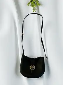 Michael Kors Gabby Small Hobo Crossbody Bag Black MK Logo Gold Hardware Purse