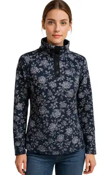 Canyon Creek Navy Floral Fleece Pullover Mock Neck Snap Button M