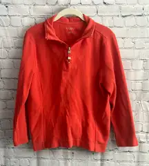 Talbots Orange Quarter-Zip Pullover 100% Cotton Womans Size‎ Large Petite