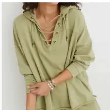NWT Aerie Sunday Soft Lace Up Oversized Hooded Light Sweatshirt in green. Small
