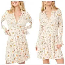 Free People  Good Days Mini Dress NWT Floral Long Flared Sleeve Cream/Yellow S