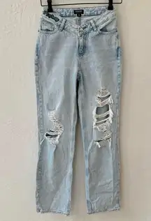 PacSun Blue Playboy Distressed Cloud Ten V Dip Rise Boyfriend Jeans 25