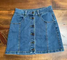 Button Down Denim Blue Jean High Rise Mini Skirt Almost Famous Size 1