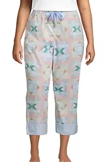 LANDS‎ END Cotton Poplin Pajama Crop Pants ROSE CIRCLE OF FRIENDS QUILT