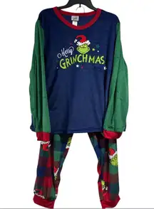 Grinch Pajamas NEW soft plush xxl polyester plaid Blue Green cozy winter set