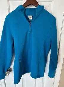 L.L. Bean Womens Pullover Large Regular Quarter Zip Mock Neck Cobalt Blue Fleece