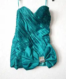 Mac Duggal NWT  Teal Bow Detail Mini Strapless Dress Size 6