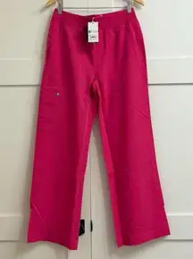 Figs High Waisted Isabel Wide Leg Scrub Pants in Shocking Pink, Size Medium