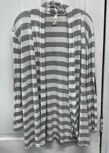 My Beloved grey striped cardigan with brown patches on elbows women's medium‎