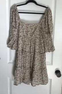 Storia Floral Long Sleeve Dress in Cream and Red