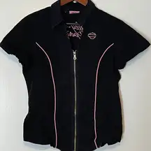 Harley-Davidson Embroidered Women's Size Large. Zip Up Garage Shirt Black
