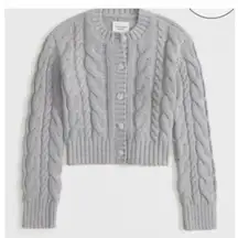 Abercrombie Gray Cable Knit Cropped Cardigan Sweater