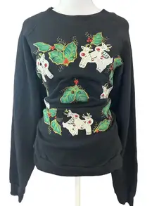 Vintage 90s reindeer holly leaves glitter puffy paint nostalgic sweatshirt XL