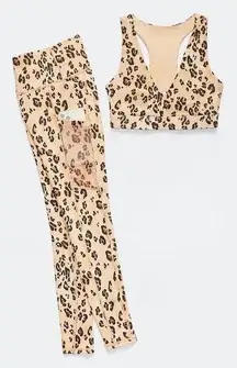 Fabletics Pump Two Piece Set Desert Leopard Womens Small New Active Athleisure