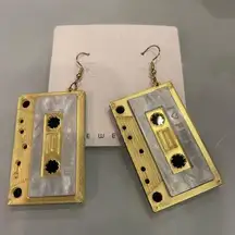 Womens gold cassette tape theme earrings New