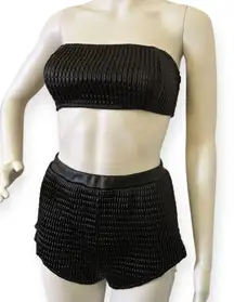 New Commando Faux-Leather Smocked Tube Top And Short Set 