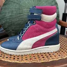 Women’s Puma Contact Sky Pink & Blue High Top Lace Up Velcro Sneaker Shoes