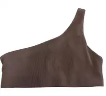 All Fenix Sports Bra Womens‎ XL Brown Ribbed One Shoulder Asymmetrical Crop Top