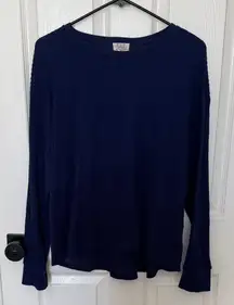 Navy Blue Waffle Knit Long Sleeve Top