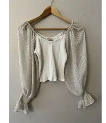 Willow Root Women's Ivory Smocked Puffer Sleeve Top Size S