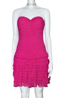 Vintage Y2K Pink Hoco Cocktail Dress. Small. Ruched Fairy Ruffle Party Strapless