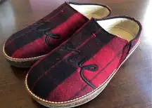 Super Cute ED By Ellen DeGeneres Tillie Plaid Wool Mules Black Red Size 7.5