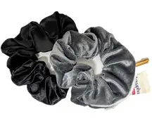 NEW - 2PC Scrunchies Set with Zipper Pockets in Rich Gray Velvet and Black Satin