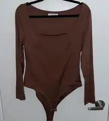 Reoria brown square neck long sleeve bodysuit