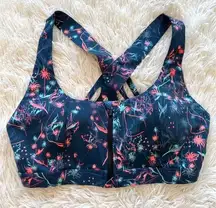 Sweaty Betty Circuit Zip-up Sports Bra In Blue Mystical Floral Print Size M