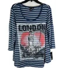 Style & Co NWT "London" Town Blue & White Vertical Stripes‎ Tshirt Size LG