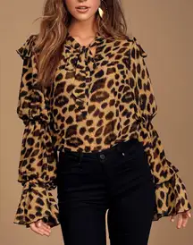 INA Yellow and Black Cheetah Button Up‎ Blouse Size Large NWT