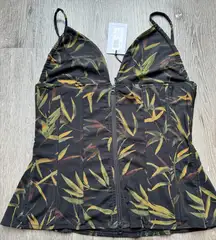 WeWoreWhat Zip Front Corset Top Women Size 10 Black Leaf Print NWT
